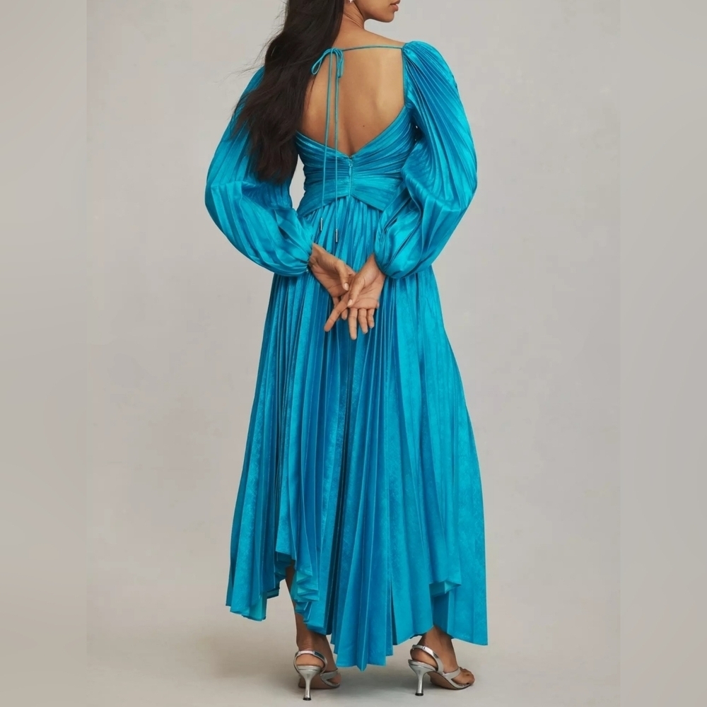 Acler Turquoise Blue Pleated Maxi Dress - Picture 3 of 15